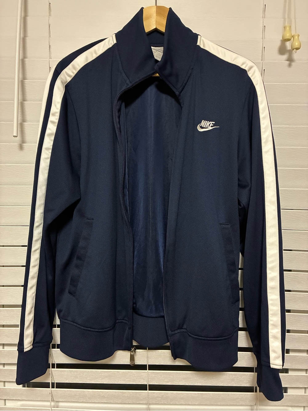 Nike Men’s Navy Blue Bomber Jacket with White Stripes